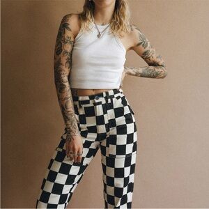 P&Co High-Rise Checkerboard Fatigues Jeans - Black & White